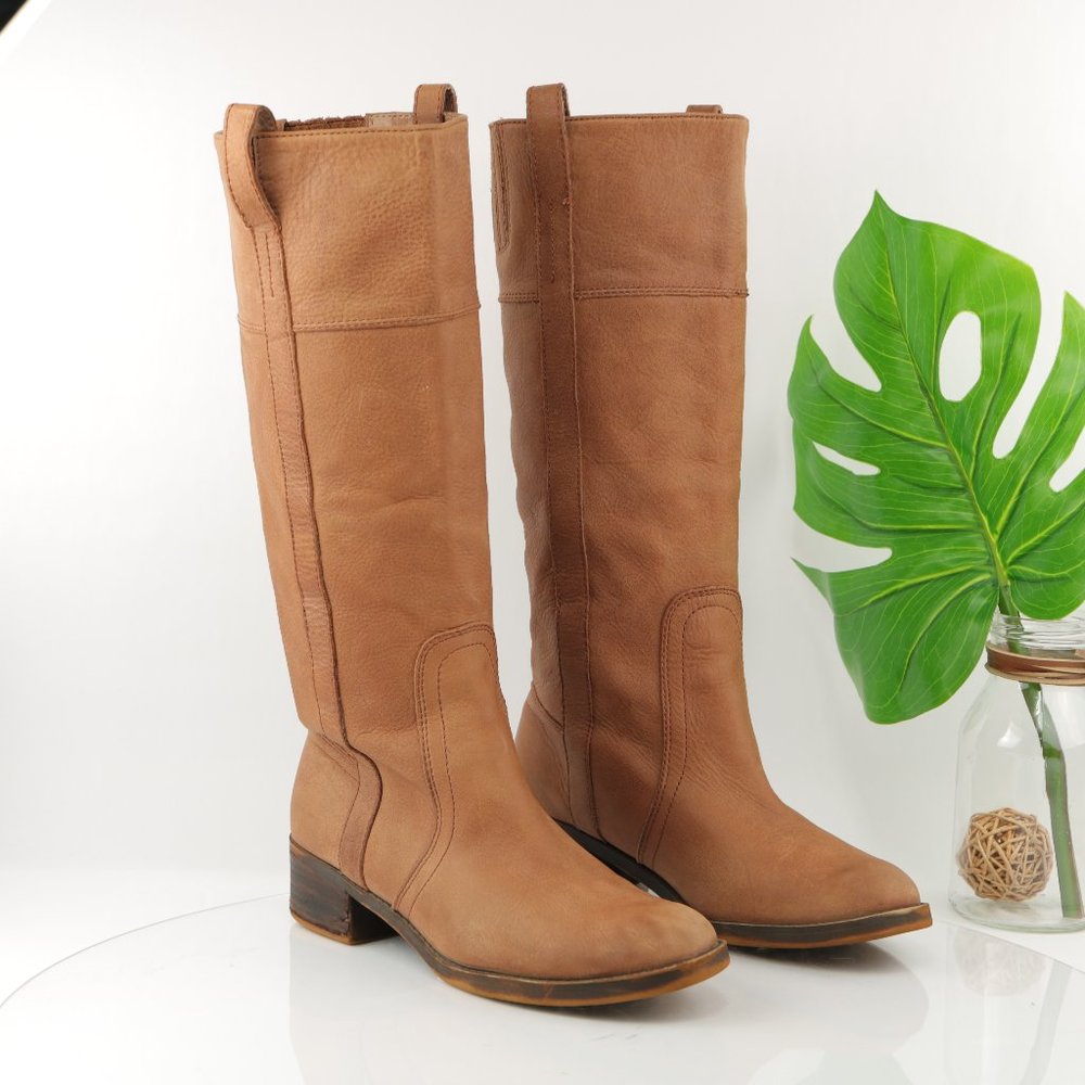 Lucky Brand Heloisse Riding Boot Tall Pull On Chestnut Brown Leather Size 10